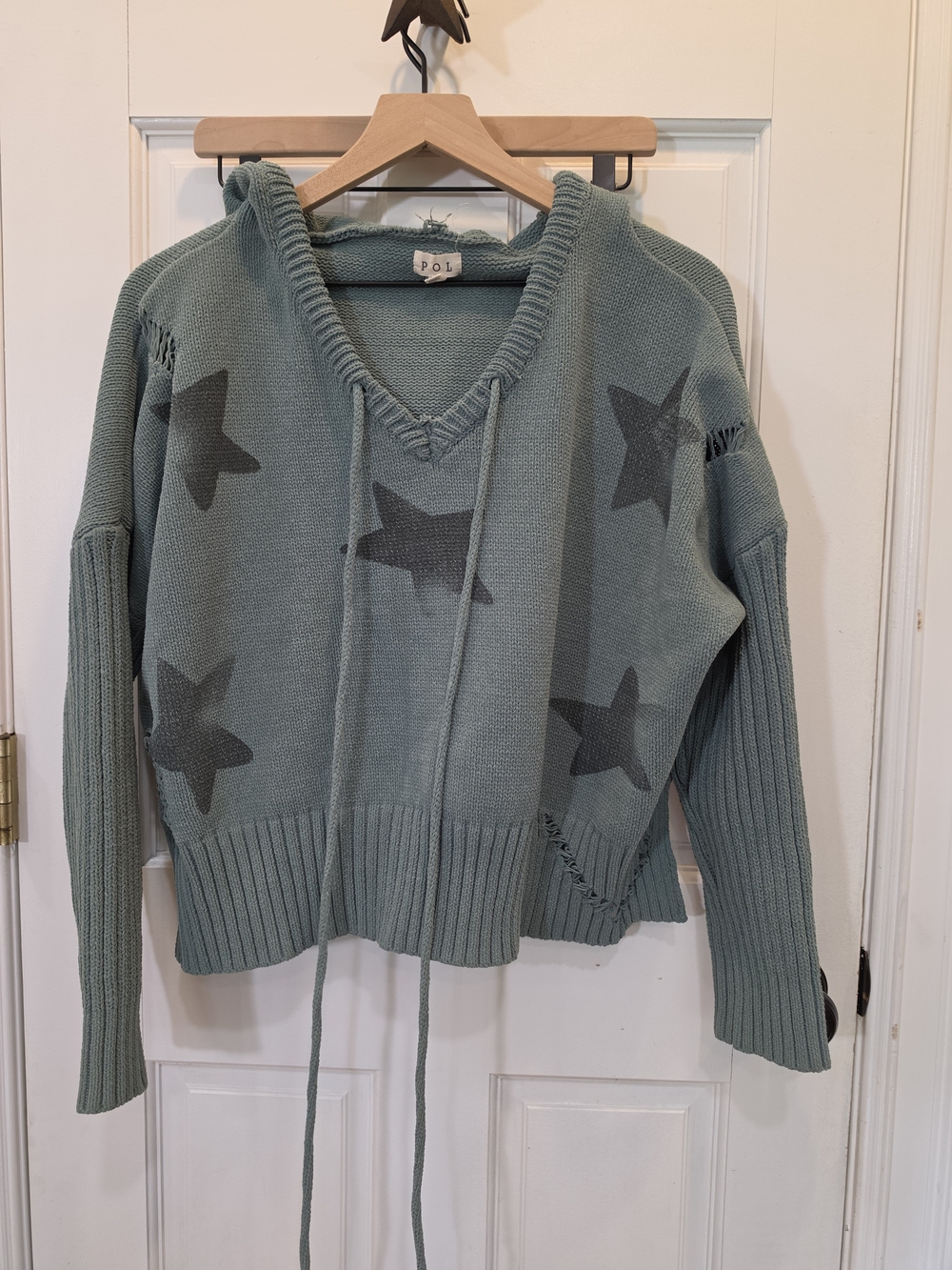 Pol Sage Star V-Neck Drawstring Sweater